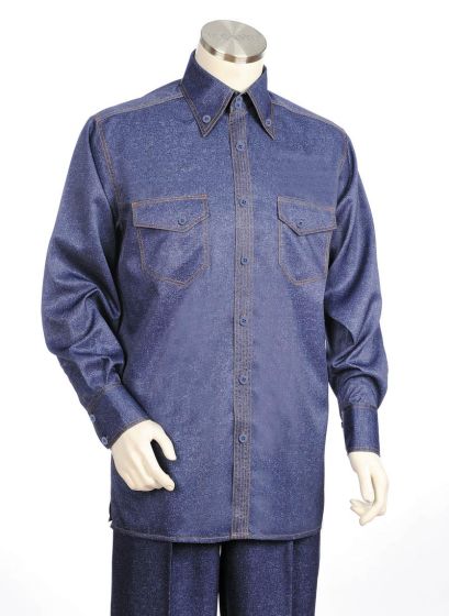 Canto Men's Outlet 2 Piece Long Sleeve Walking Suit - Denim Look