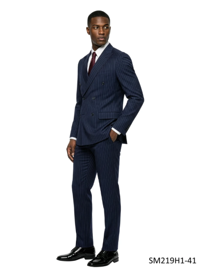 Navy Pinstripe Suits Modern Fit Suits for Men Double Breasted Suit