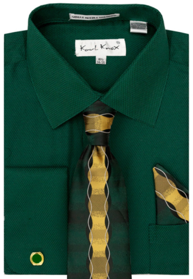 Karl Knox Men's French Cuff Fashion Shirt Set - Chainlink Tie