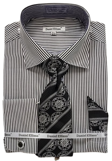 Daniel Ellissa Men's Outlet French Cuff Shirt Set - Bold Stripe Color