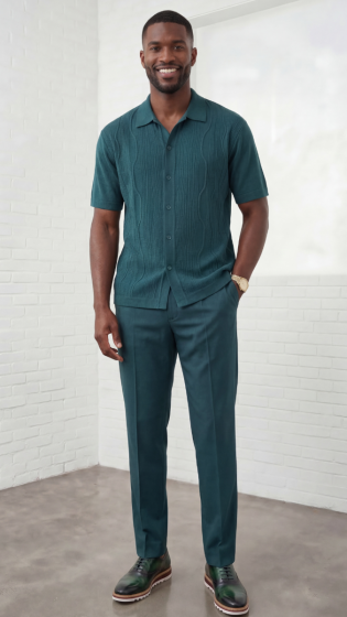 Teal Leisure Suit for Men Two Piece Sets for Guys