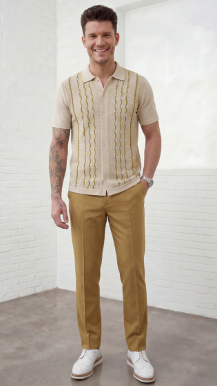 Tan Walking Suit Men's Matching Sets Button Down Shirt