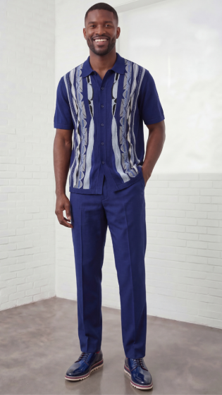 Navy Mens Leisure Suit 2 Piece Sets for Men