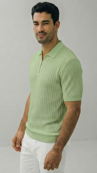 Green Polo Shirt Mens Polo Shirts Knit Polo Collared Shirt Quarter Zip