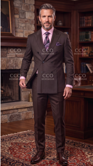 Brown Double Breasted Suit Men's Wool Suits