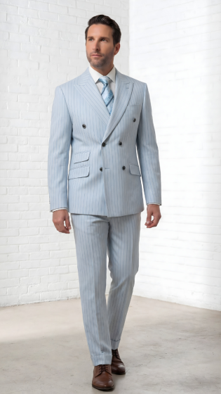 Aqua Suit Double Breasted Suit Peak Lapel