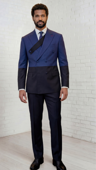 Black/Blue Double Breasted Suit Peak Lapel