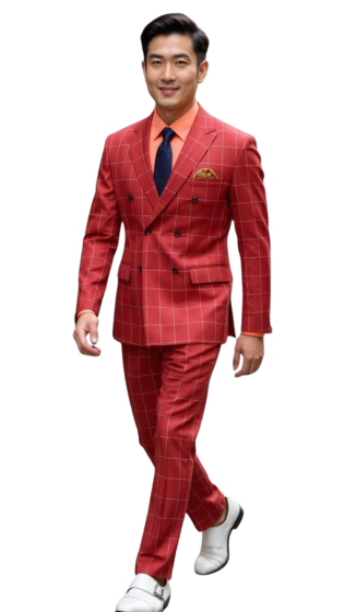Baked Apple Windowpane Fabric Double Breasted Suit