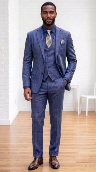 Cobalt Suit Plaid Mens Suits Modern Fit Suit for Guys