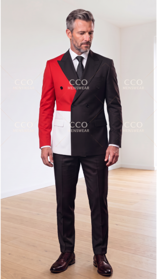 Black Double Breasted Suit Men's Wool Suits Peak Lapel