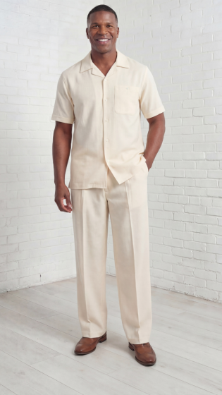 Cream Men's Leisure Suit 2 Piece Matching Set