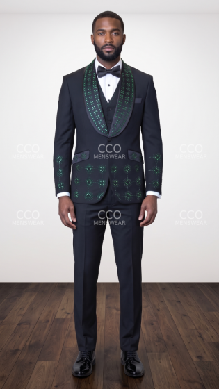 Black/Green Tuxedo Shawl Lapel