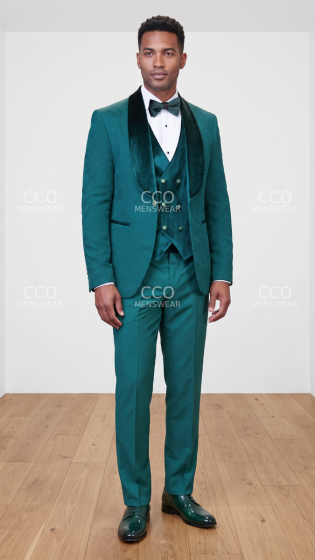 Hunter Green Tuxedo for Men Velvet Lapel and Vest