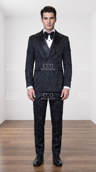 Black/Black Tuxedos Mens Tuxedo Double Breasted