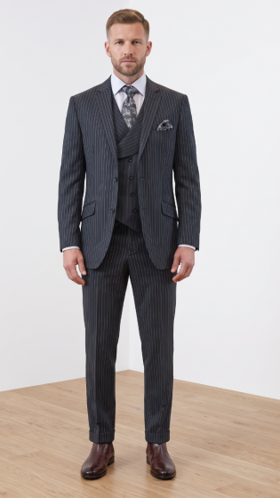 Black Suits Mens 3 Piece Wool Suit Notched Lapel