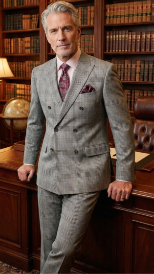 CCO Men's Outlet 2 Piece Double Breasted Glen Plaid Suit - Adjustable Waistband