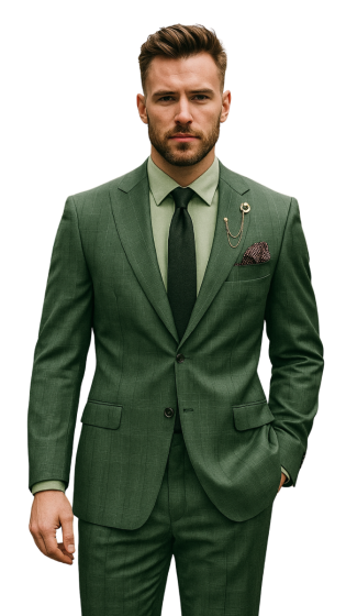 Forest Green Plaid Suit Mens Suites Cinchable Waistband