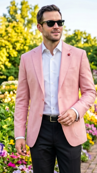 Pink Blazer Mens Sports Coats with Patch Pockets