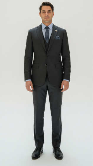 Heather Grey Mens Suit 3 Piece Suits for Men Single Breasted Jacket