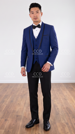 Statement Men's Outlet 3 Piece 100% Wool Tuxedo - Accented Shawl Collar