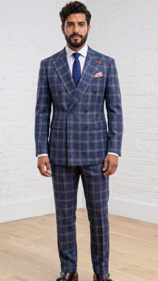 Sapphire Plaid Suit Men's Double Breasted Suits