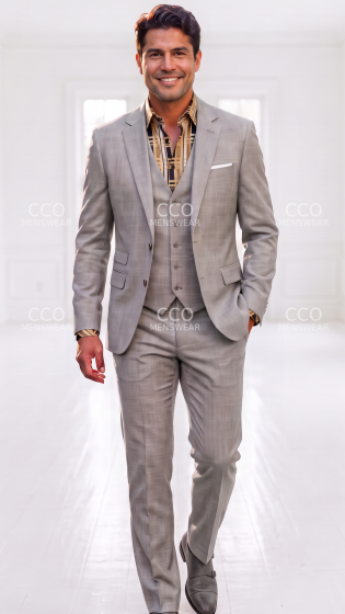 Statement Men's Outlet 3 Piece 100% Wool Fashion Suit - Sharkskin