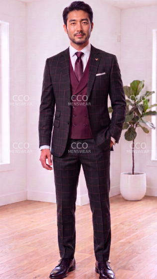 Burgundy Suits Men Suit 3 Piece Suit