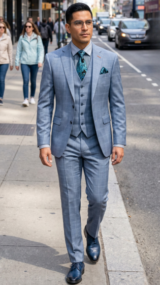 Steel Blue 3 Piece Suit Mens Modern Fit Suits