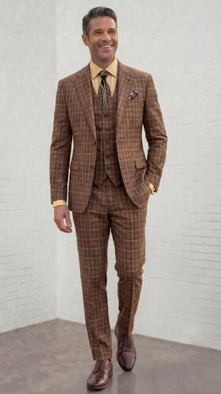 Statement Men's Outlet 3 Piece 100% Wool Modern Fit Suit - Pin Notch Lapel