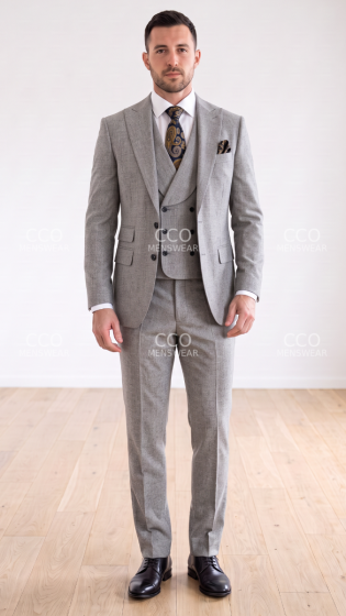 Taupe Suit Sharp Suits for Men Low Cut Double Breasted Vest