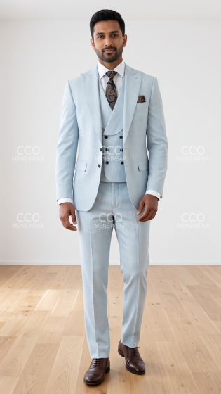 Aqua Suit Wide Peak Lapel Double Breasted Vest
