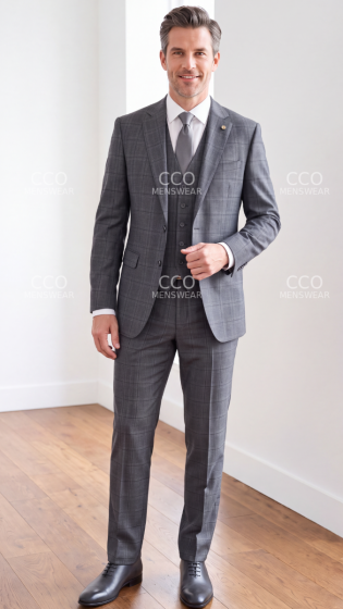 Charcoal Suit Three Piece Plaid Suits for Men