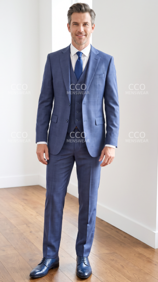 Statement Men's Outlet 3 Piece 100% Wool Plaid Suit - Modern Fit