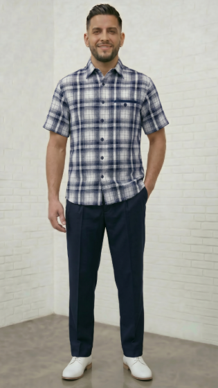 Marine Paid Shirt Leisure Suit for Men Button Up Shirt