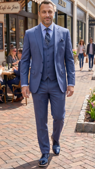 Steel Blue Suit Sleek Suits Modern Fit Suit for Men