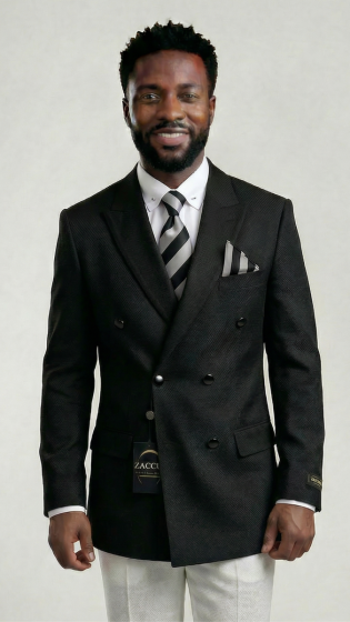 Black Blazer Double Breasted Jacket with Peak Lapel