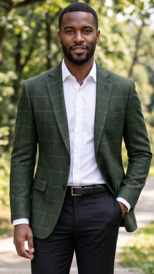 Hunter Green Plaid Blazers Mens Jackets