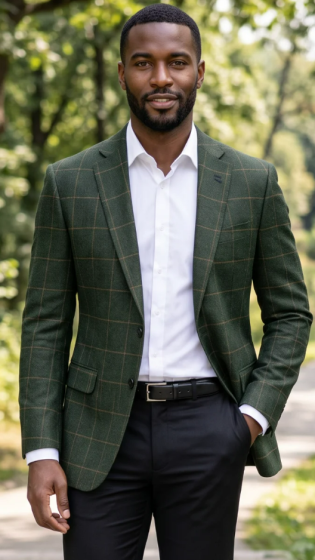 Statement Men's Outlet 100% Wool Modern Fit Sport Coat - Textured Plaid