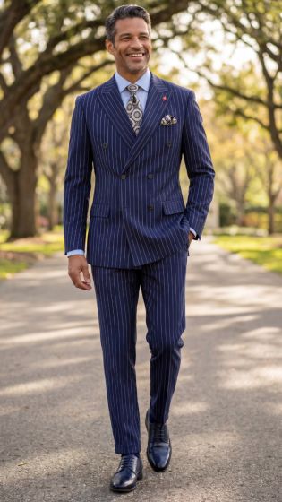 Navy Blue Suit Pinstripe Suit Double Breasted Suit Jacket