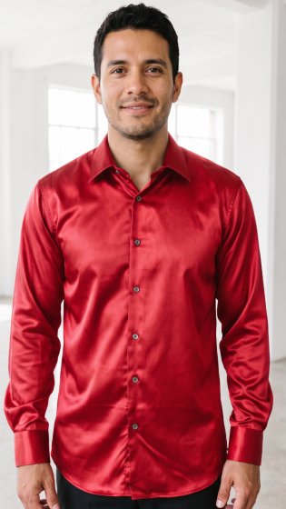Statement Men's Outlet Long Sleeve Woven Shirt - Solid Color Satin