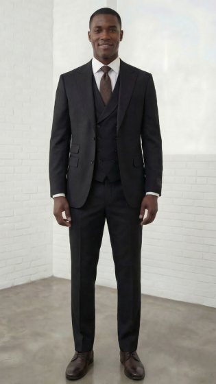 Statement Men's Outlet 3 Piece Modern Fit 100% Wool Suit - Peak Lapel