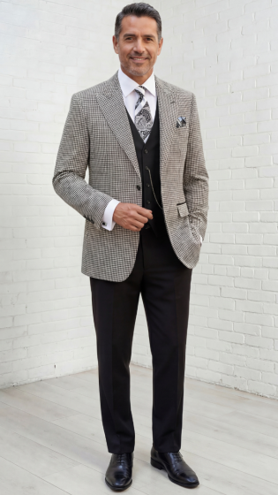 Vinci Men's 3 Piece Modern Fit Suit - Houndstooth Jacket