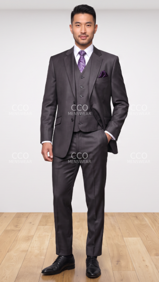 Heather Charcoal Suits Mens 3 Piece Notch Lapel Suit
