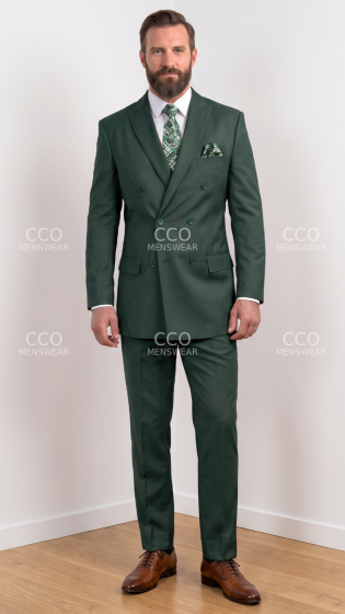 Hunter Green Suit Mens 3 Piece Suits Peak Lapel Double Breasted Suit Jacket