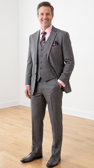 Grey Pinstripe Suit Mens 3 Piece