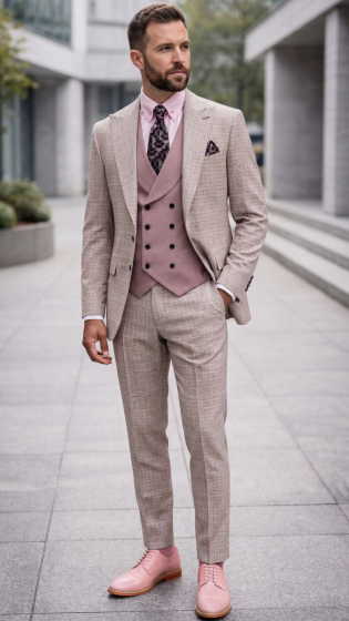 Blush Gingham Suit Suits for Men Tailored Suit