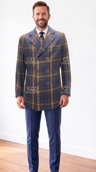 Statement Men's Outlet 3/4 Length 100% Wool Top Coat - 6 Button Jacket