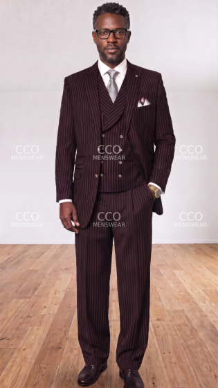 Statement Men's 3 Piece 100% Wool Fashion Outlet Suit - Bold Pinstripe