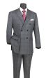 Charcoal Suit Plaid Mens Suits Pants with Adjustable Waistband