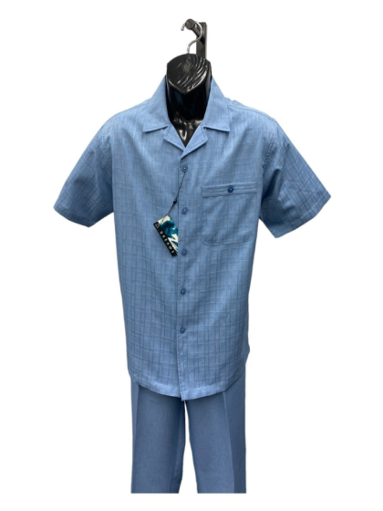 Dreams by Zacchi Men's Outlet Wide Leg 2 Piece Walking Suit - Windowpane Texture